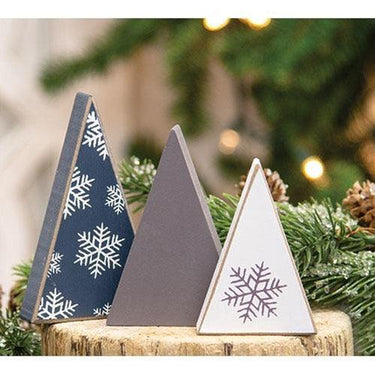 3 Set Mini Wooden Snowflake Christmas Tree Sitters - The Fox Decor